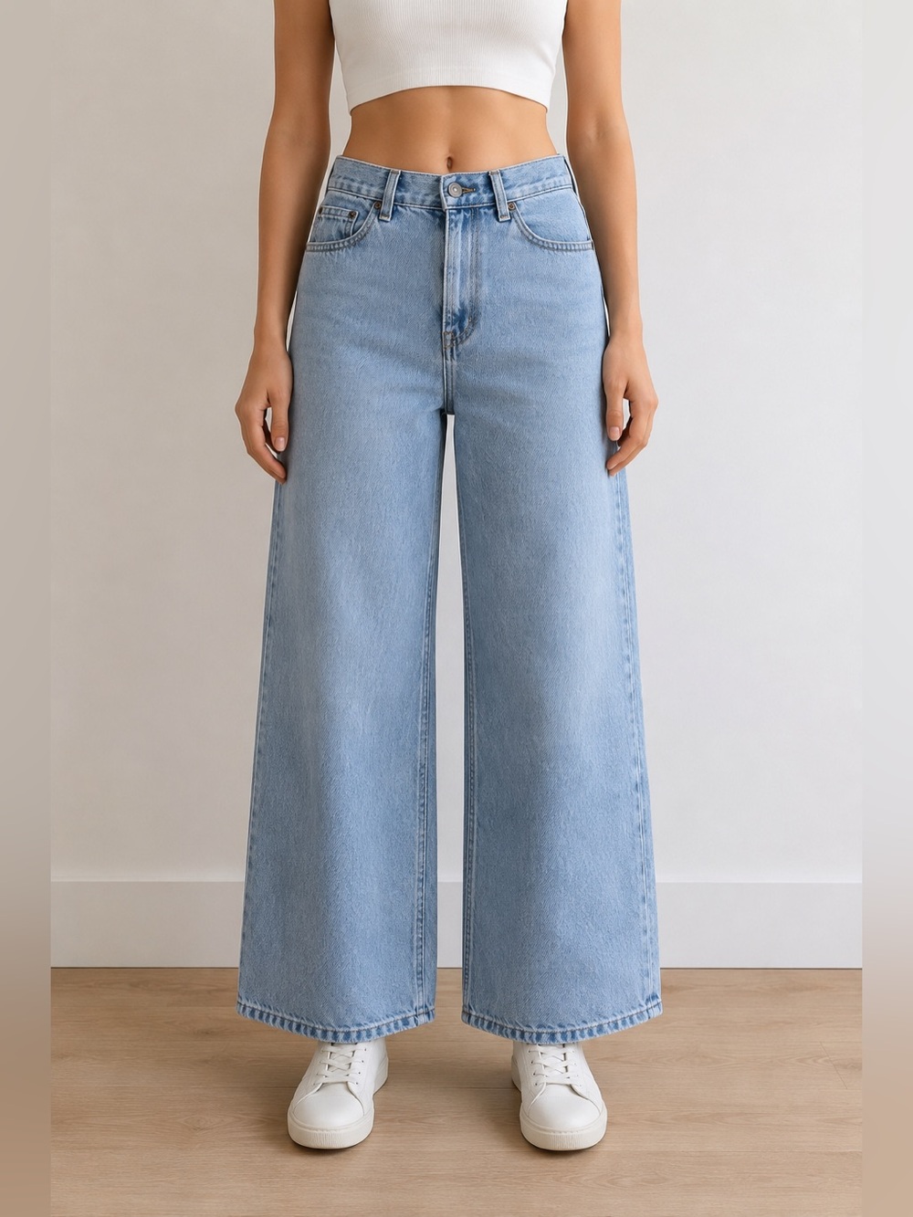 ALPHA60 Wide Leg Jeans Women’s Size S High Rise Light Wash 100% Cotton 27x27